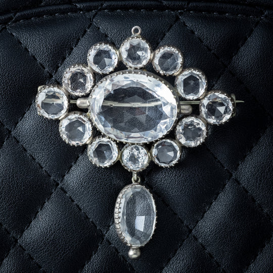 Antique Victorian Rock Crystal Brooch Silver