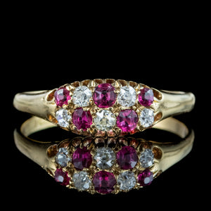 Antique Victorian Ruby Diamond Checkerboard Cluster Ring Dated 1888