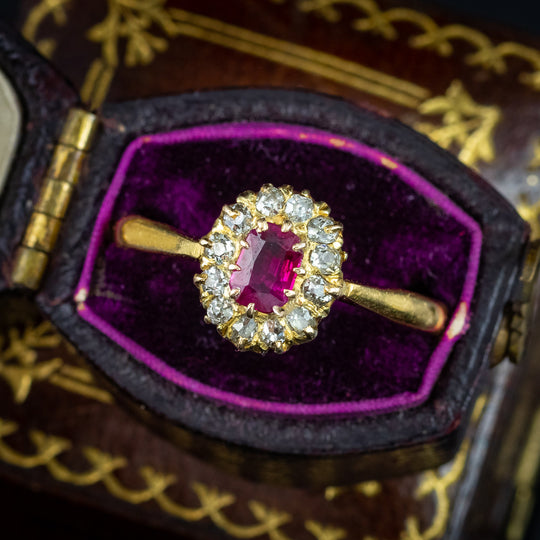 Antique Victorian Ruby Diamond Cluster Ring 0.30ct Ruby