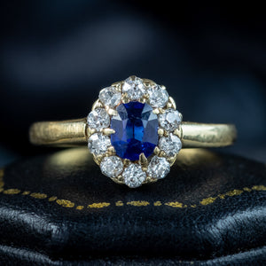 Antique Victorian Sapphire Diamond Cluster Ring 0.60ct Sapphire