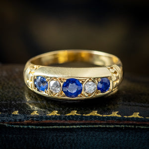 Antique Victorian Sapphire Diamond Five Stone Ring