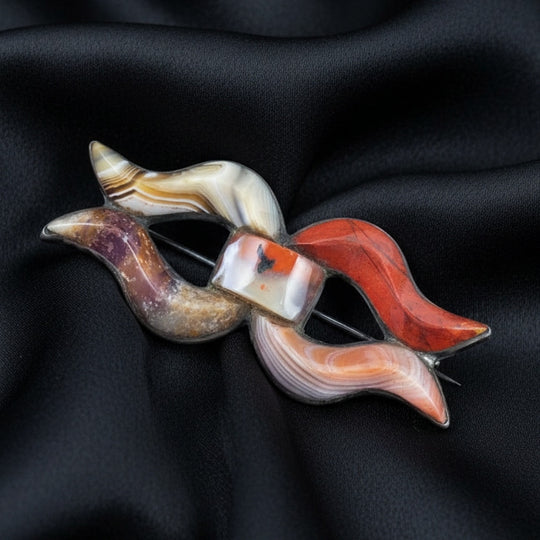 Antique Victorian Scottish Agate Brooch Silver