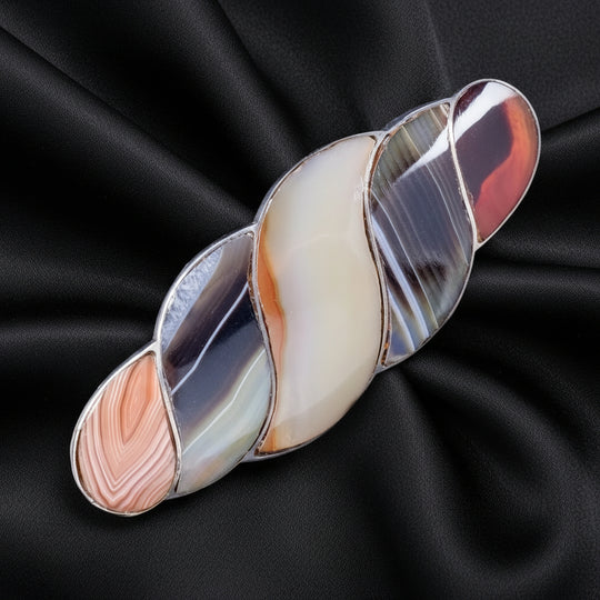 Antique Victorian Scottish Agate Brooch Silver