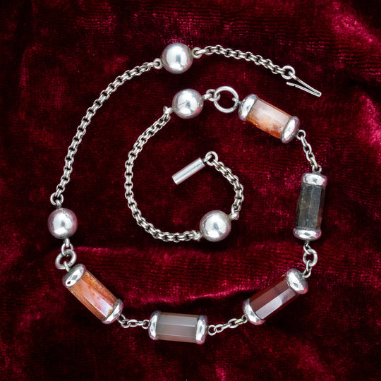 Antique Victorian Scottish Agate Chain Silver