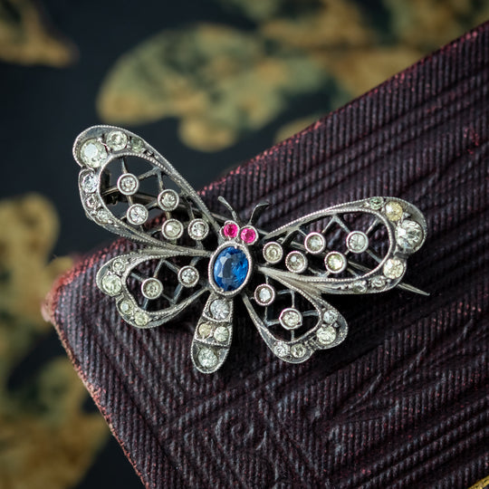 Antique Victorian Silver Butterfly Paste Brooch Circa 1900