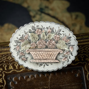 Antique Victorian Silver Gold Giardinetti Flower Basket Brooch Dated 1888
