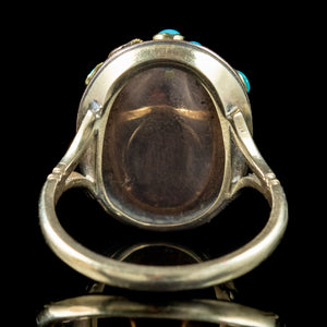 Antique Victorian Turquoise Diamond Etruscan Ring 