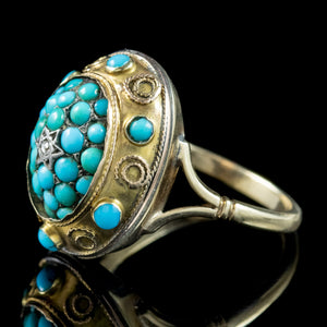 Antique Victorian Turquoise Diamond Etruscan Ring 