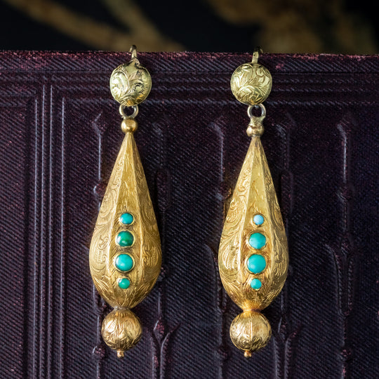 Antique Victorian Turquoise Drop Earrings 15ct Gold