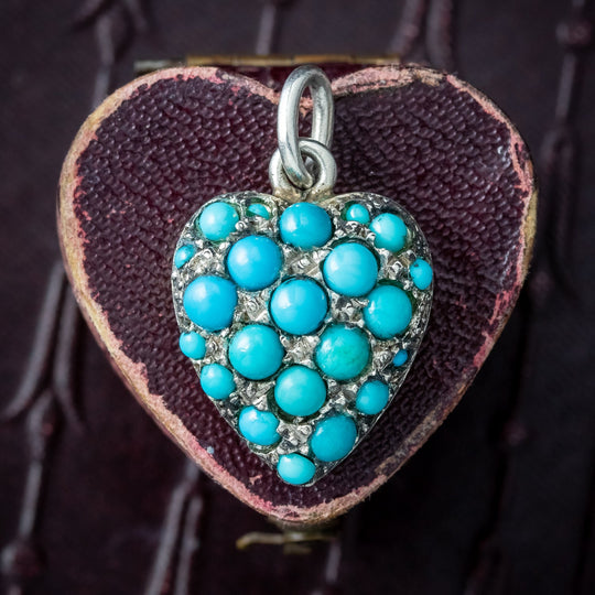 Antique Victorian Turquoise Heart Pendant Silver