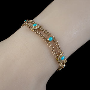 Antique Victorian Turquoise Pearl Curb Bracelet 9ct Gold