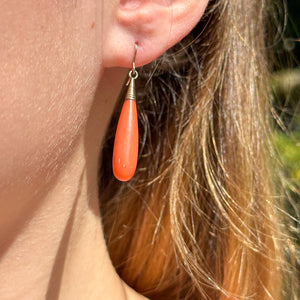 Antique Victorian Coral Drop Earrings 18ct Gold