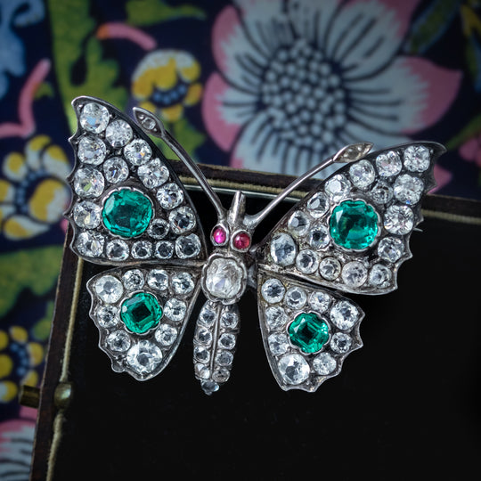 Antique Victorian Paste Stone Butterfly Brooch Silver Circa 1880