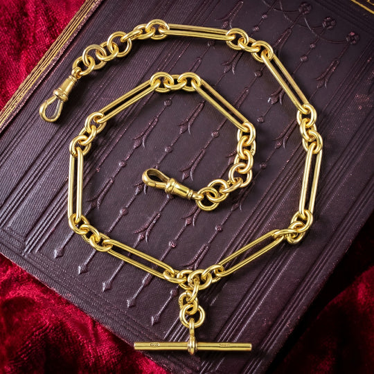 Antique Edwardian Albert Chain Silver 18ct Gold Gilt 15.8 Inch Dated 1911
