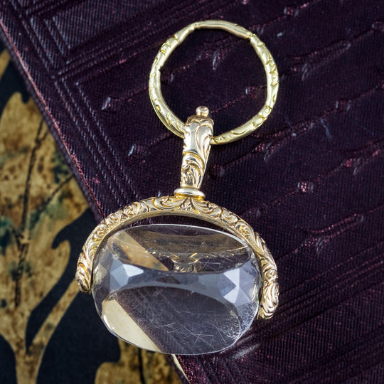 Antique Victorian Crystal Swivel Fob Pendant 15ct Gold