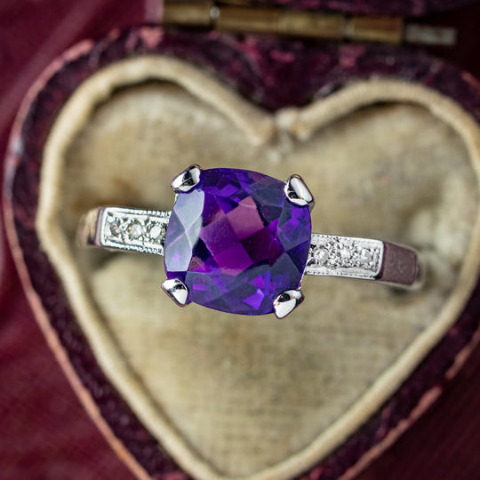 Art Deco Amethyst Diamond Ring 2.2ct Amethyst