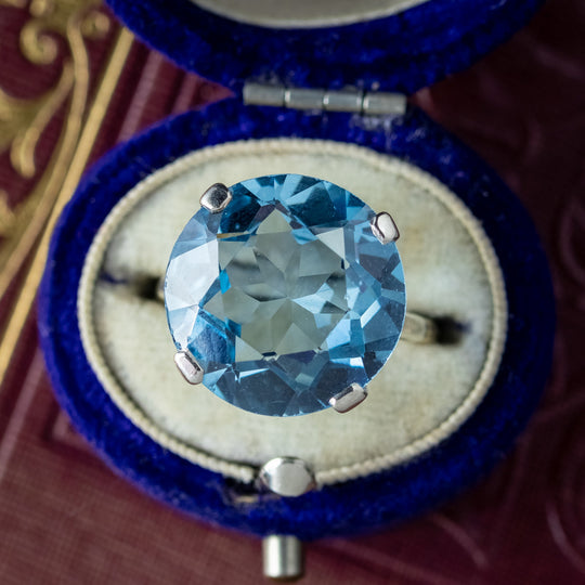 Art Deco Blue Topaz Cocktail Ring 12ct Topaz