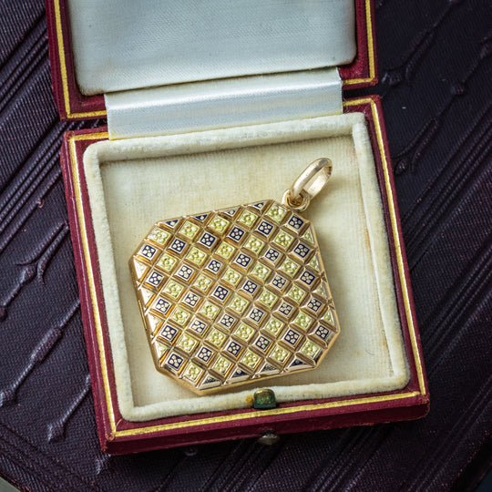 Art Deco Enamel Locket 9ct Gold With Box
