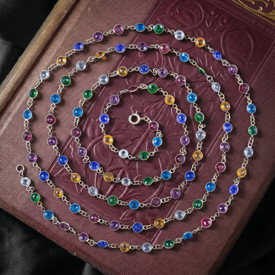 Art Deco Multi-Coloured Paste Sautoir Chain 53 Inch