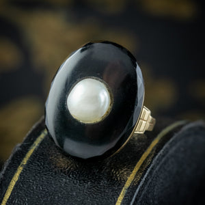 Art Deco Onyx Pearl Cocktail Ring