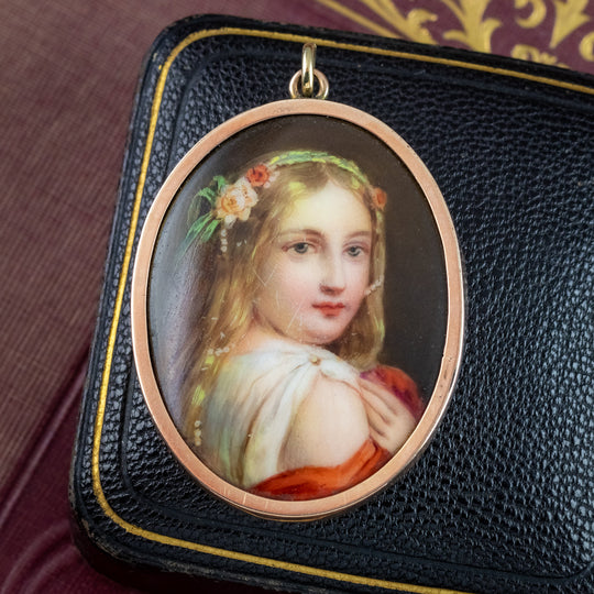 Antique Victorian Pendant Locket With Portrait Miniature And Photo 9ct Gold