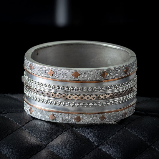 Antique Victorian Cuff Bangle Sterling Silver Gold