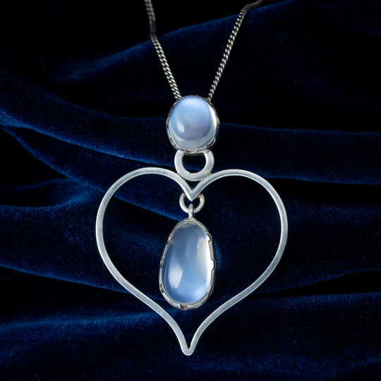 Vintage Moonstone Heart Pendant Necklace Kurt Jobst Sterling Silver