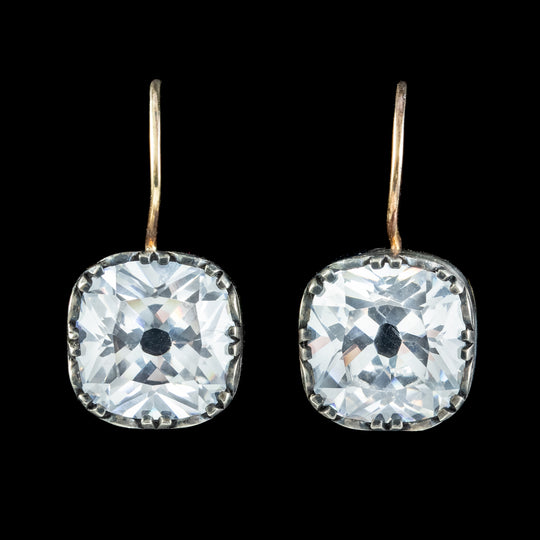 Georgian Style Cushion Cut Paste Earrings Silver Gold