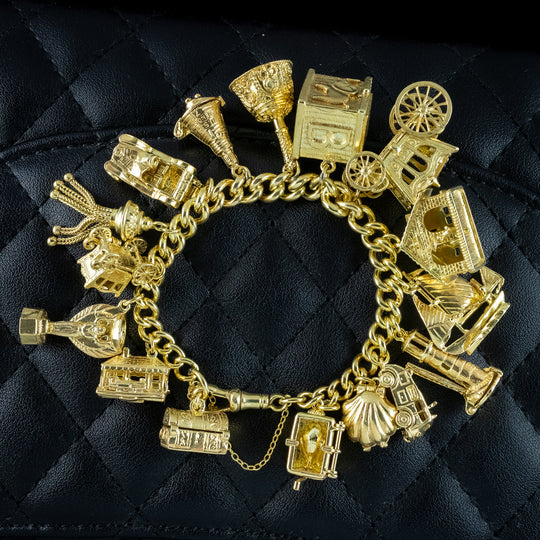 Vintage Albert Chain Charm Bracelet With 16 Charms