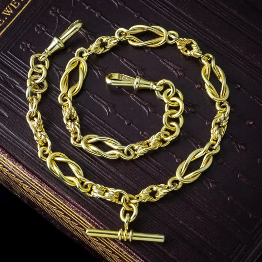 Vintage Albert Chain Necklace Sterling Silver 18ct Gold Gilt 15.5 Inch