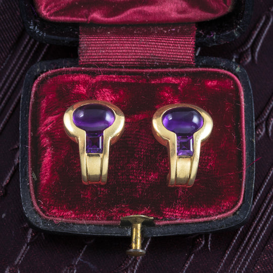 Vintage Amethyst Stud Earrings 18ct Gold