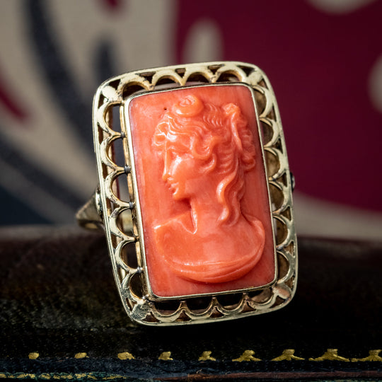Vintage Carved Coral Cameo Ring