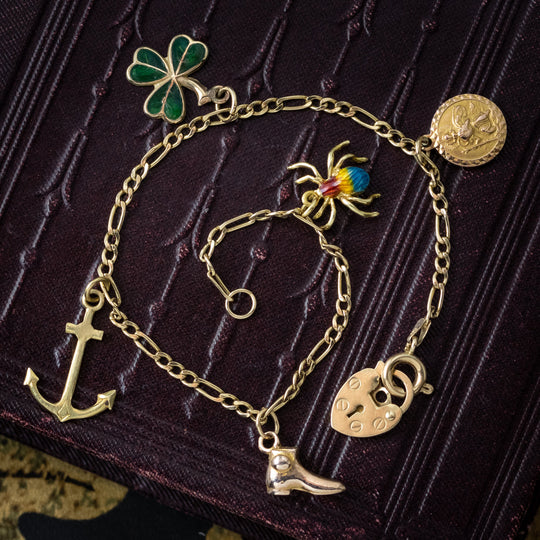 Vintage Charm Bracelet 9ct Gold Enamel Charms