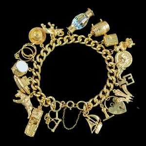 Vintage Charm Bracelet Silver 18ct Gold Gilt 19 Charms 