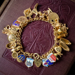 Vintage Charm Bracelet Silver 18ct Gold Gilt 27 Charms 