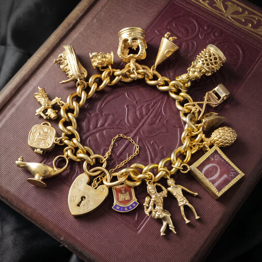 Vintage Charm Bracelet Silver 18ct Gold Gilt 15 Charms