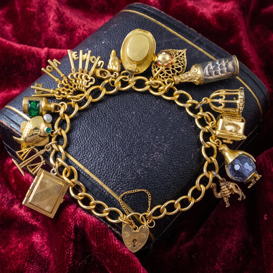 Vintage Charm Bracelet Silver 18ct Gold Gilt 13 Charms
