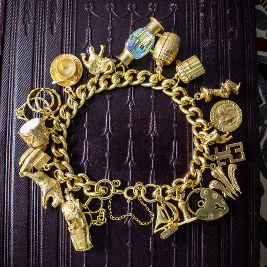 Vintage Charm Bracelet Silver 18ct Gold Gilt 19 Charms