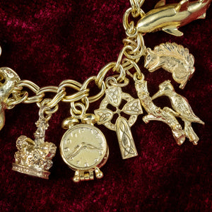 Vintage Charm Bracelet Silver 18ct Gold Gilt 20 Charms And Heart Padlock