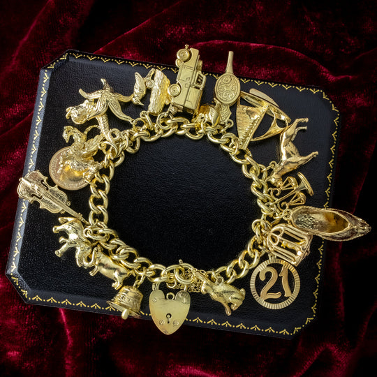 Vintage Charm Bracelet Silver 18ct Gold Gilt 20 Charms