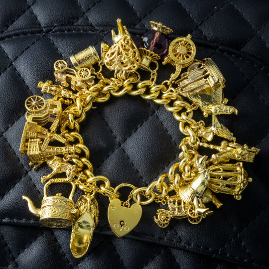 Vintage Charm Bracelet Silver Gold Gilt 23 Charms Dated 1964