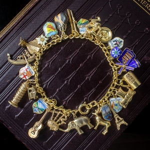 Vintage Charm Bracelet With Heart Padlock And 26 Charms