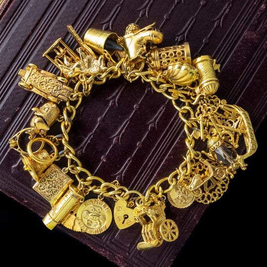Vintage Charm Bracelet With Heart Padlock And 25 Charms