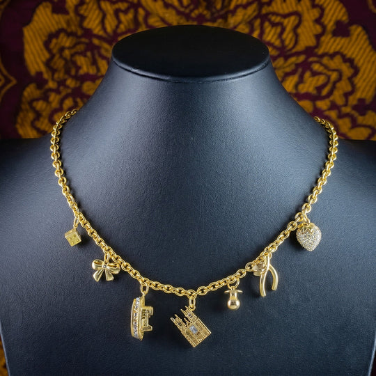 Vintage Charm Chain Necklace Silver 18ct Gold Gilt 18 Inch