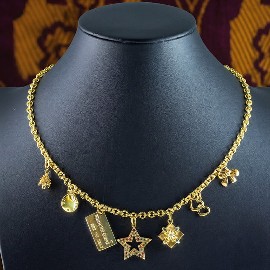 Vintage Charm Chain Necklace Silver 18ct Gold Gilt 18.5 Inch