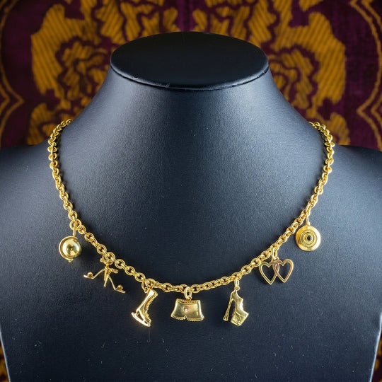 Vintage Charm Chain Necklace Silver 18ct Gold Gilt 18.5 Inch
