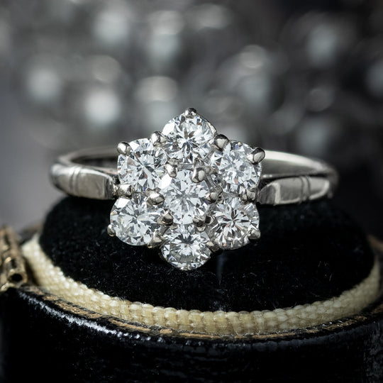 Vintage Diamond Daisy Cluster Ring 1.2ct Total Dated 1977