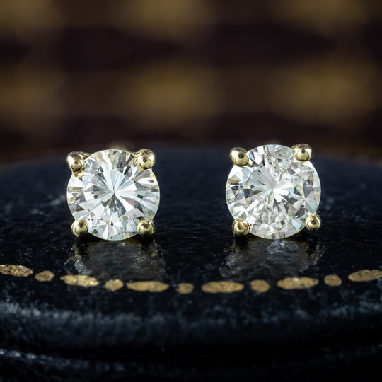 Vintage Diamond Solitaire Stud Earrings 18ct Gold 0.66ct Total