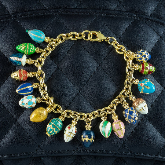 Vintage Faberge Style Enamel Egg Charm Bracelet