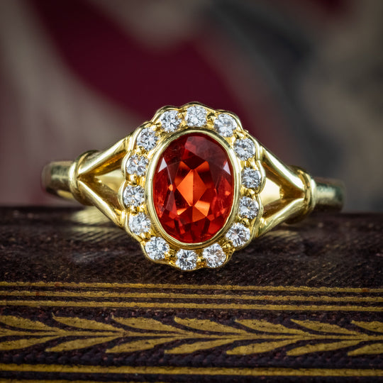 Vintage Fire Opal Diamond Cluster Ring 0.70ct Opal